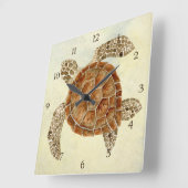 Kuststrand Ocean Seashore Collage Zee Turtle Vierkante Klok (Hoek)