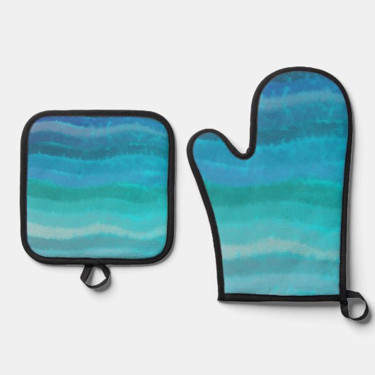 Kuststrand op Turquoise Ovenwant & Pannenlap Set (Voorkant)