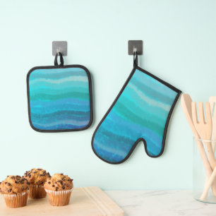 Kuststrand op Turquoise Ovenwant & Pannenlap Set