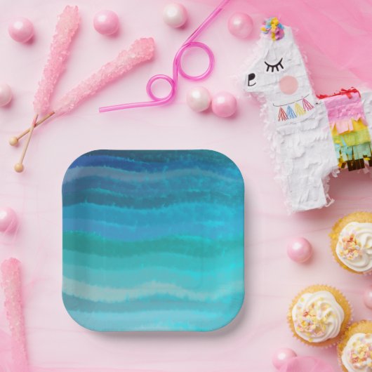 Kuststrand op Turquoise Papieren Bordje (Feest)