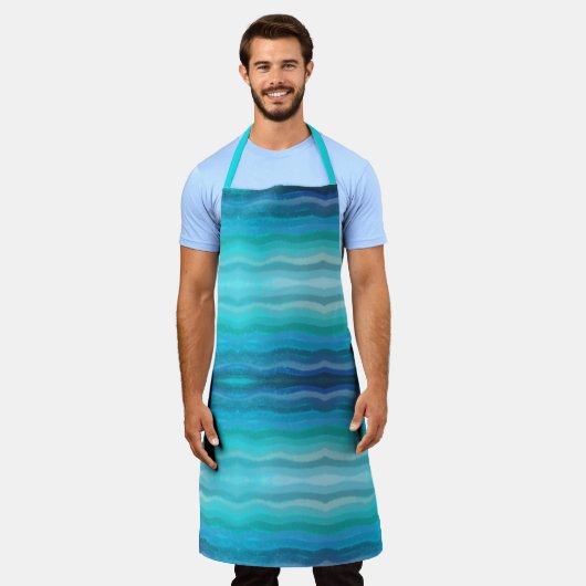 Kuststrand op Turquoise Schort (Gedragen)