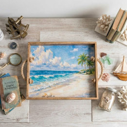 Kuststrand & Palmbomen Aquarel Tissuepapier