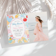 Kuststrand Pastel Doodle Meisje Baby Shower Foto