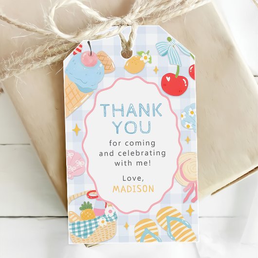 Kuststrand Pastel Doodle Meisjes Verjaardag Cadeaulabel