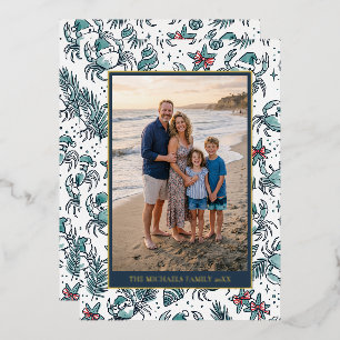 Kuststrand Patroon Familie Foto Kerstmis Folie Feestdagenkaart