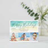 Kuststrand Prettige feestdagen 3-Foto Briefkaart (Staand voorkant)