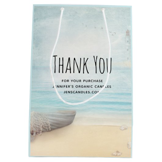 Kuststrand Scène met Geviste bank Business Medium Cadeauzakje (Achterkant)