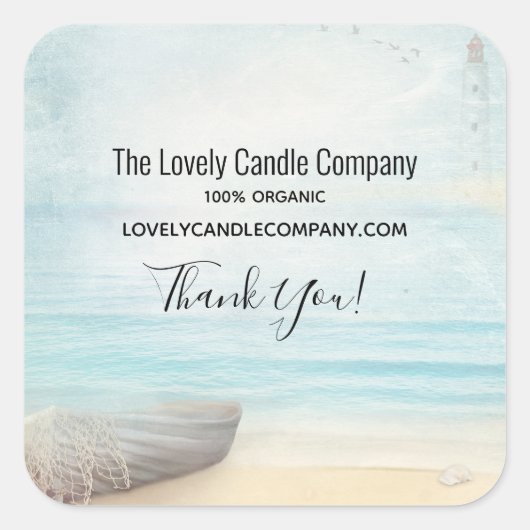 Kuststrand Scène met Geviste bank Business Vierkante Sticker (Voorkant)