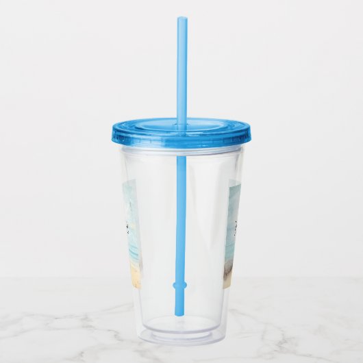 Kuststrand Scene met houten roeiboot Acryl Drinkbeker (Rechts)