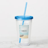 Kuststrand Scene met houten roeiboot Acryl Drinkbeker (Achterkant)