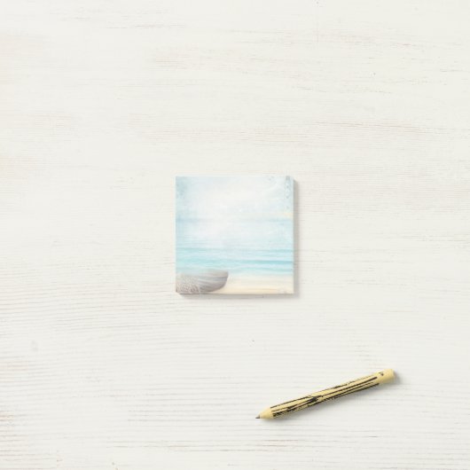 Kuststrand Scene met houten roeiboot Post-it® Notes (Op bureau)