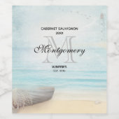 Kuststrand Scène nautische wijn maken Wijn Etiket (Enkel label)