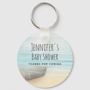 Kuststrand scène zeehelden baby shower bedankt sleutelhanger