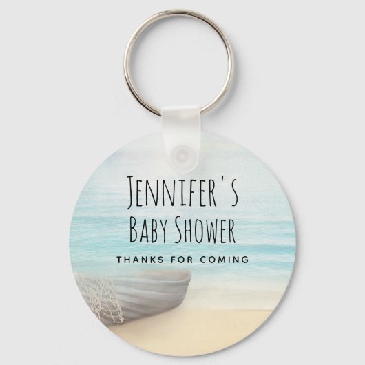 Kuststrand scène zeehelden baby shower bedankt sleutelhanger (Voorkant)