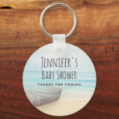 Kuststrand scène zeehelden baby shower bedankt sleutelhanger (Voorkant)