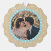 Kuststrand sneeuwvlokken nautisch 2 aangepaste fot ornament kaart (Achterkant)