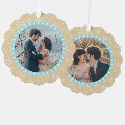 Kuststrand sneeuwvlokken nautisch 2 aangepaste fot ornament kaart (Voorkant / Achterkant)