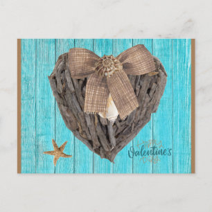 Kuststrand thema Driftwood Heart Valentijnsdag Briefkaart