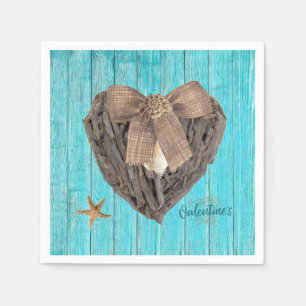 Kuststrand thema Driftwood Heart Valentijnsdag Servet