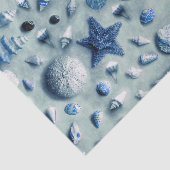 Kuststrand van Indigo Blue Starfish Seashells Beac Tissuepapier (Detail)