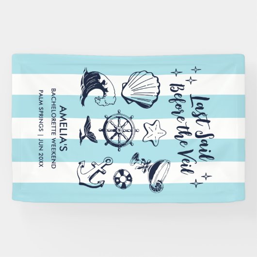 Kuststrand vrijgezellenfeest Last Sail Stripes Spandoek (Horizontaal)