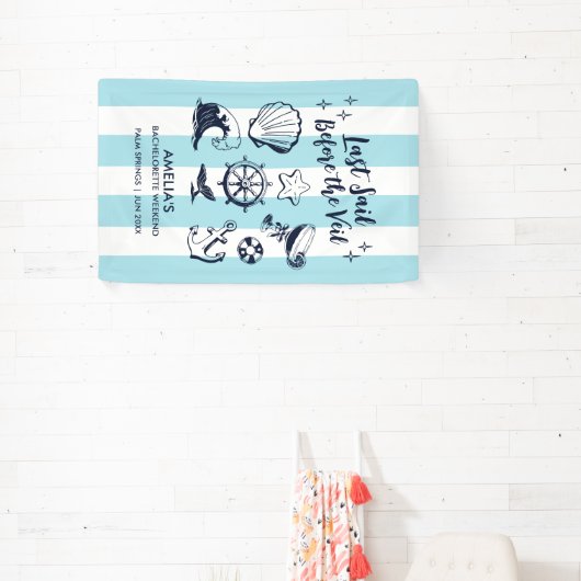 Kuststrand vrijgezellenfeest Last Sail Stripes Spandoek (Insitu)