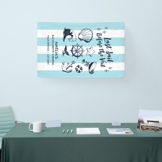 Kuststrand vrijgezellenfeest Last Sail Stripes Spandoek (Beurs)