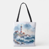 Kuststrand Vuurtoren Tote Bag (Achterkant)