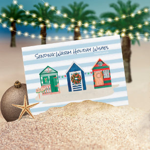 Kuststrand warme wensen strandhuisjes vakantie feestdagenkaart