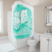 kuststrand waterverf blauwgroen zeeschildpad douchegordijn (In situ)