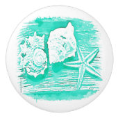 kuststrand waterverf blauwgroen zeeschildpad keramische knop (Voorkant)