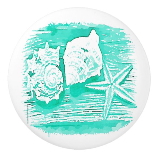 kuststrand waterverf blauwgroen zeeschildpad keramische knop (Voorkant)
