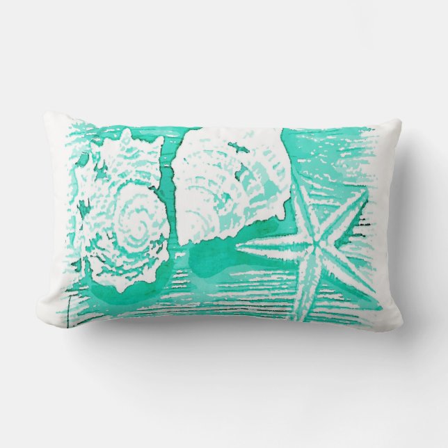 kuststrand waterverf blauwgroen zeeschildpad kussen (Voorkant)