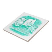 kuststrand waterverf blauwgroen zeeschildpad tegeltje (Zijkant)