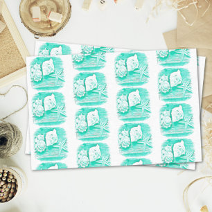 kuststrand waterverf blauwgroen zeeschildpad tissuepapier