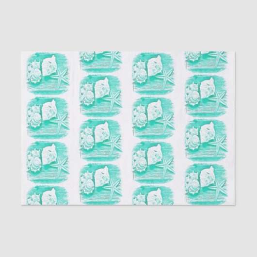 kuststrand waterverf blauwgroen zeeschildpad tissuepapier (Voorkant)