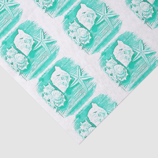 kuststrand waterverf blauwgroen zeeschildpad tissuepapier (Detail)