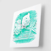 kuststrand waterverf blauwgroen zeeschildpad vierkante klok (Hoek)