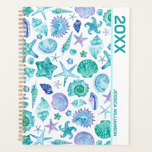 Kuststrand Waterverf Zeeschelpen en zeesterren Planner (Voorkant)