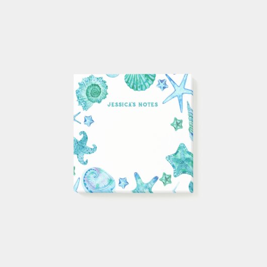 Kuststrand Waterverf Zeeschelpen en zeesterren Post-it® Notes (Voorkant)