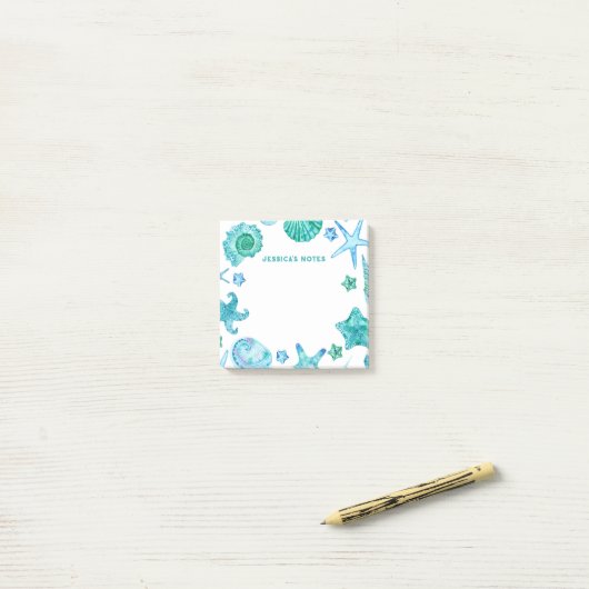 Kuststrand Waterverf Zeeschelpen en zeesterren Post-it® Notes (Op bureau)
