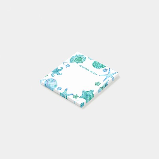 Kuststrand Waterverf Zeeschelpen en zeesterren Post-it® Notes (Schuin)