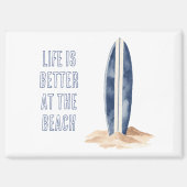 Kuststrand Zand Blauw Witte Surfplank Magneet (Voorkant)