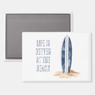 Kuststrand Zand Blauw Witte Surfplank Magneet
