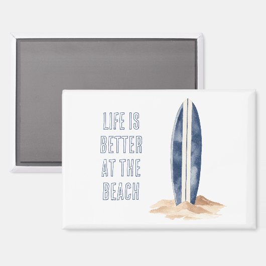 Kuststrand Zand Blauw Witte Surfplank Magneet (Voorkant / Achterkant)