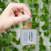 Kuststrand Zand Blauw Witte Surfplank Sleutelhanger (Hand)