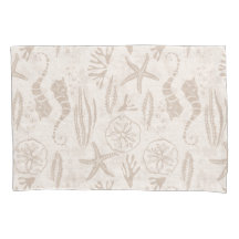 Kuststrand zanderige-beige handgetekende zeepaards