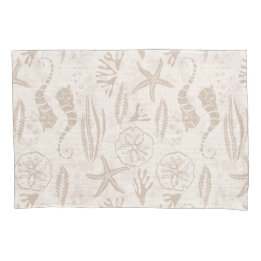 Kuststrand zanderige-beige handgetekende zeepaards kussensloop