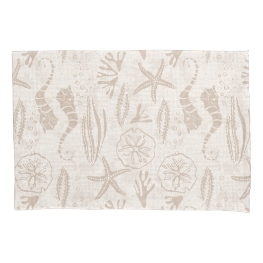 Kuststrand zanderige-beige handgetekende zeepaards kussensloop (Voorkant)