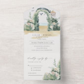 Kuststrand Zee Beach Floral Arch Botanical Wedding All In One Uitnodiging (Binnen)